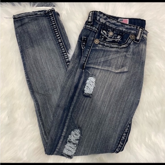 True Religion Dark Blue Ripped low rise Jeans - Picture 3 of 5